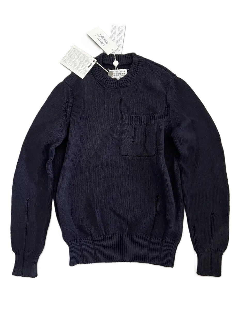 Maison Margiela Distressed Cotton Sweater in Navy Size US S / EU 44-46 / 1 - 1 Thumbnail