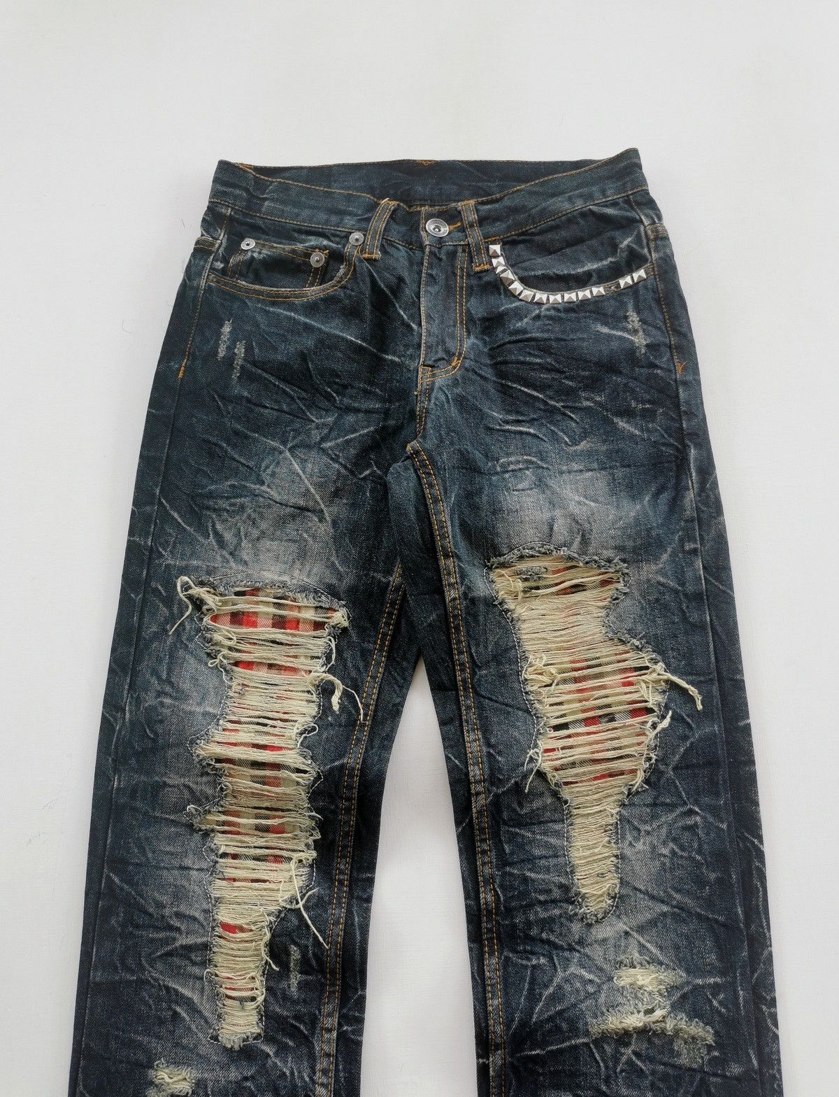 Japanese Brand Distressed Punk Zipper Studded Denim Jeans Size US 28 / EU 44 - 2 Thumbnail