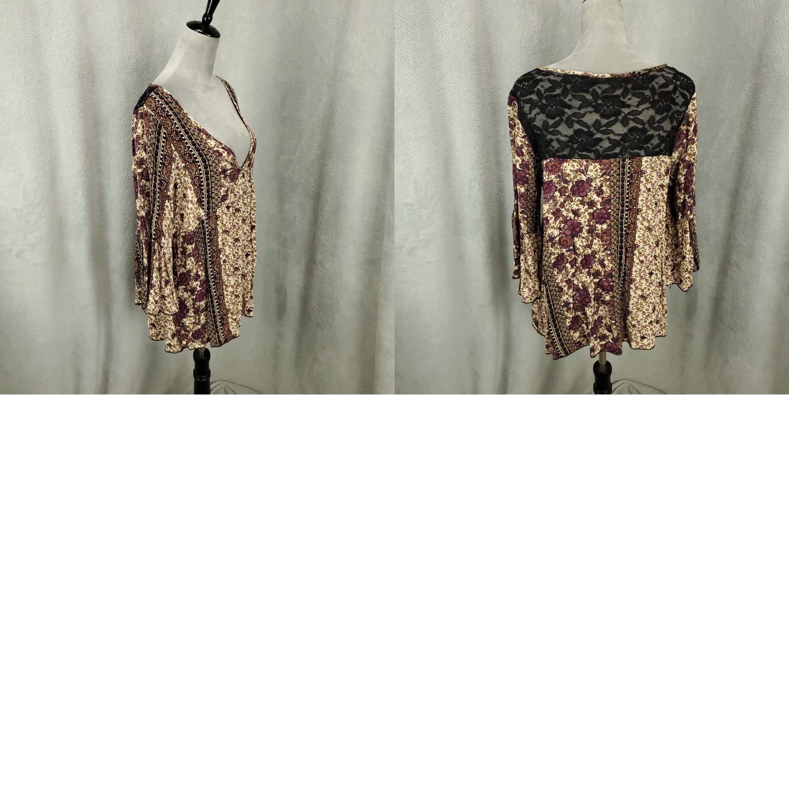 Bell Figueroa & Flower Blouse Womens L Boho Floral Lightweight Bell Sleeve V-Neck Pullover Size L / US 10 / IT 46 - 8 Thumbnail