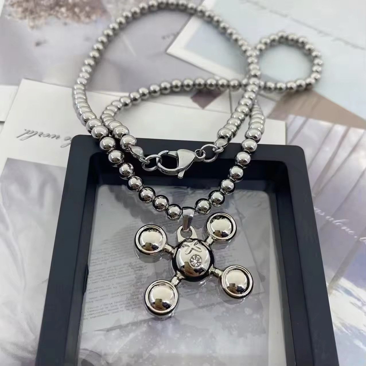 Jewelry Round Bead Chain Quadangle Ball Pendant Size ONE SIZE - 1 Thumbnail