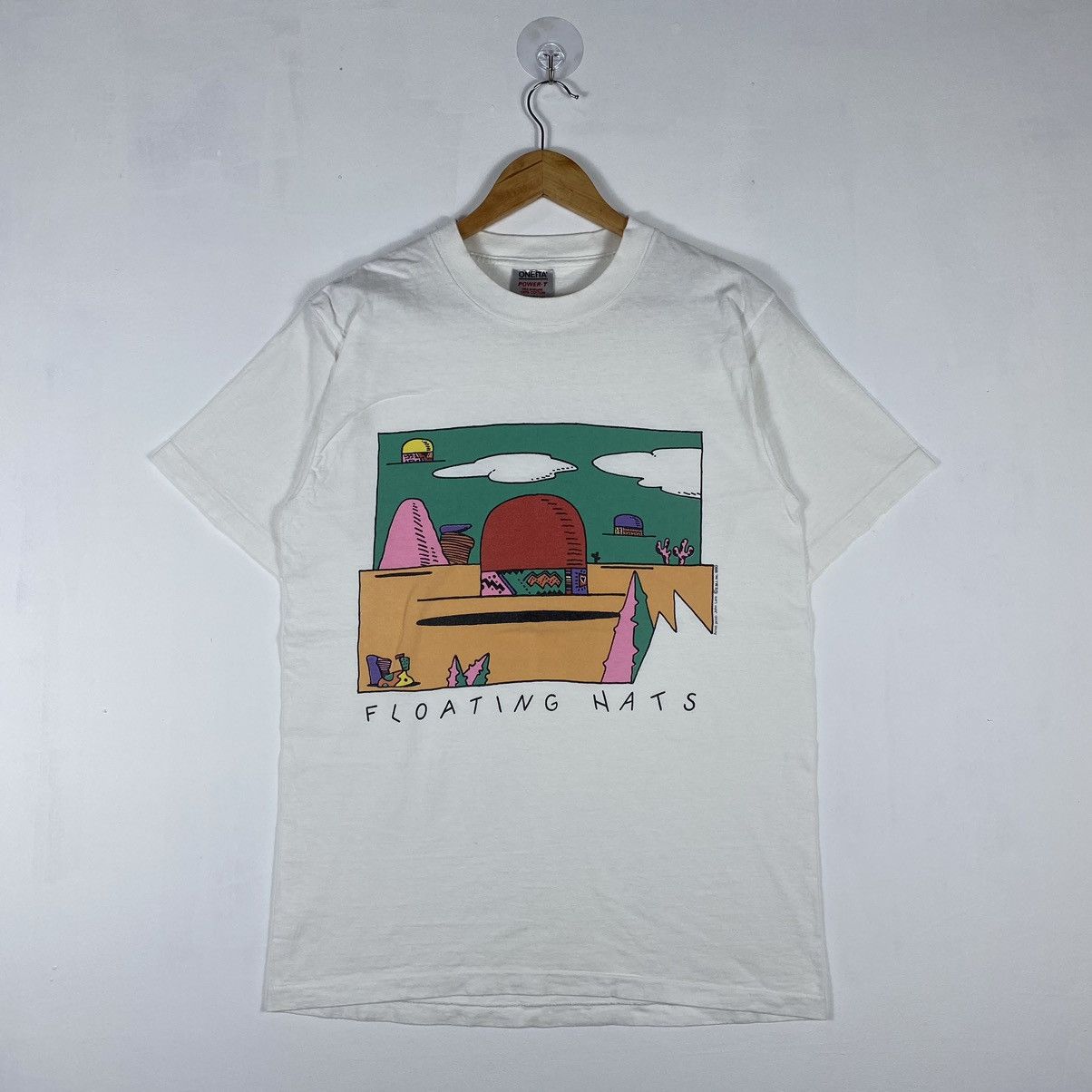 Vintage Vintage 1990 FLOATING HATS Artist Print John Lara Art Tee Size US L / EU 52-54 / 3 - 2 Thumbnail