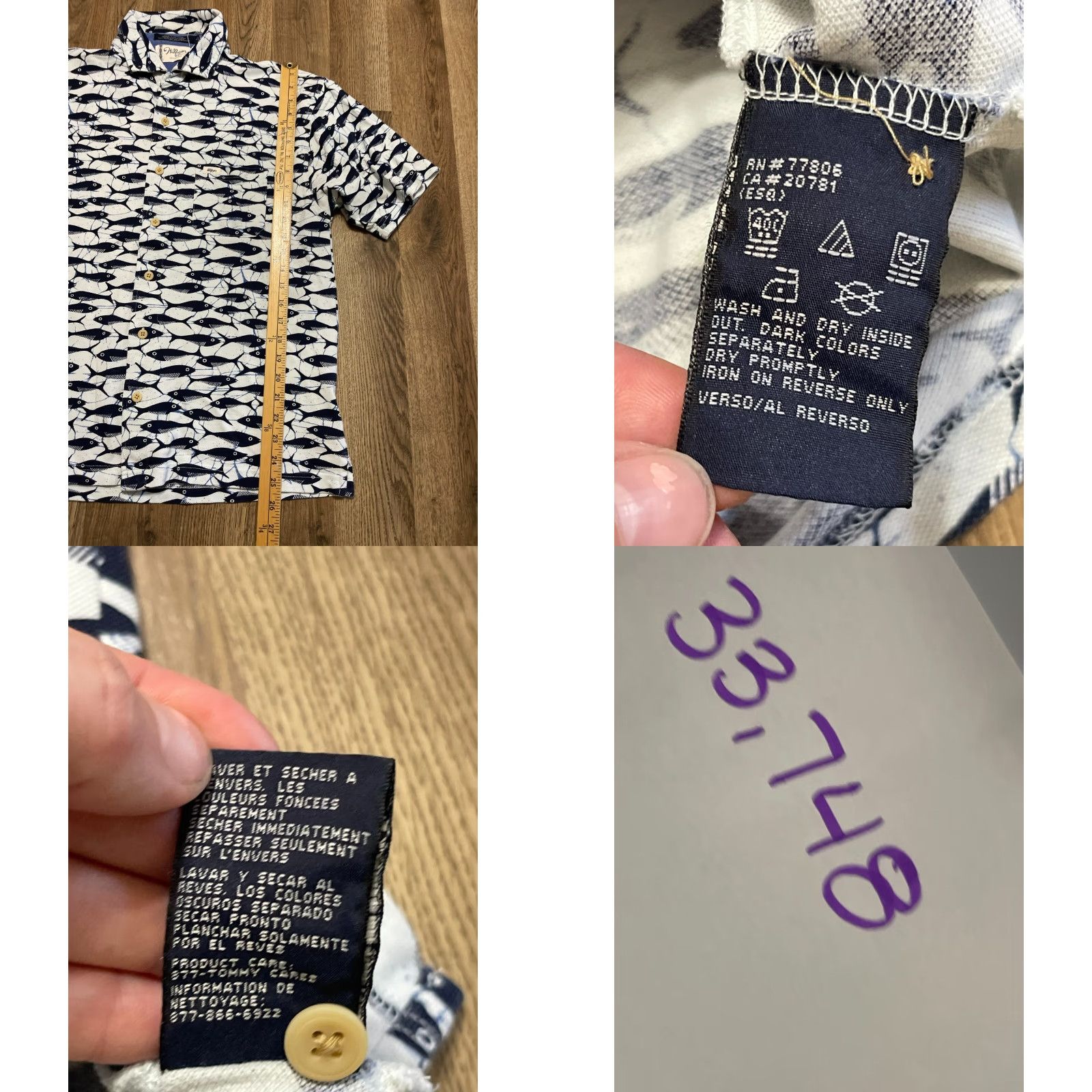 Tommy Hilfiger Hilfiger Shirt, Men's Large, Button-Up, Short Sleeve, White/Blue, Casual, Regular Fit, Button, Collared, Stone: N/A Size US L / EU 52-54 / 3 - 8 Thumbnail