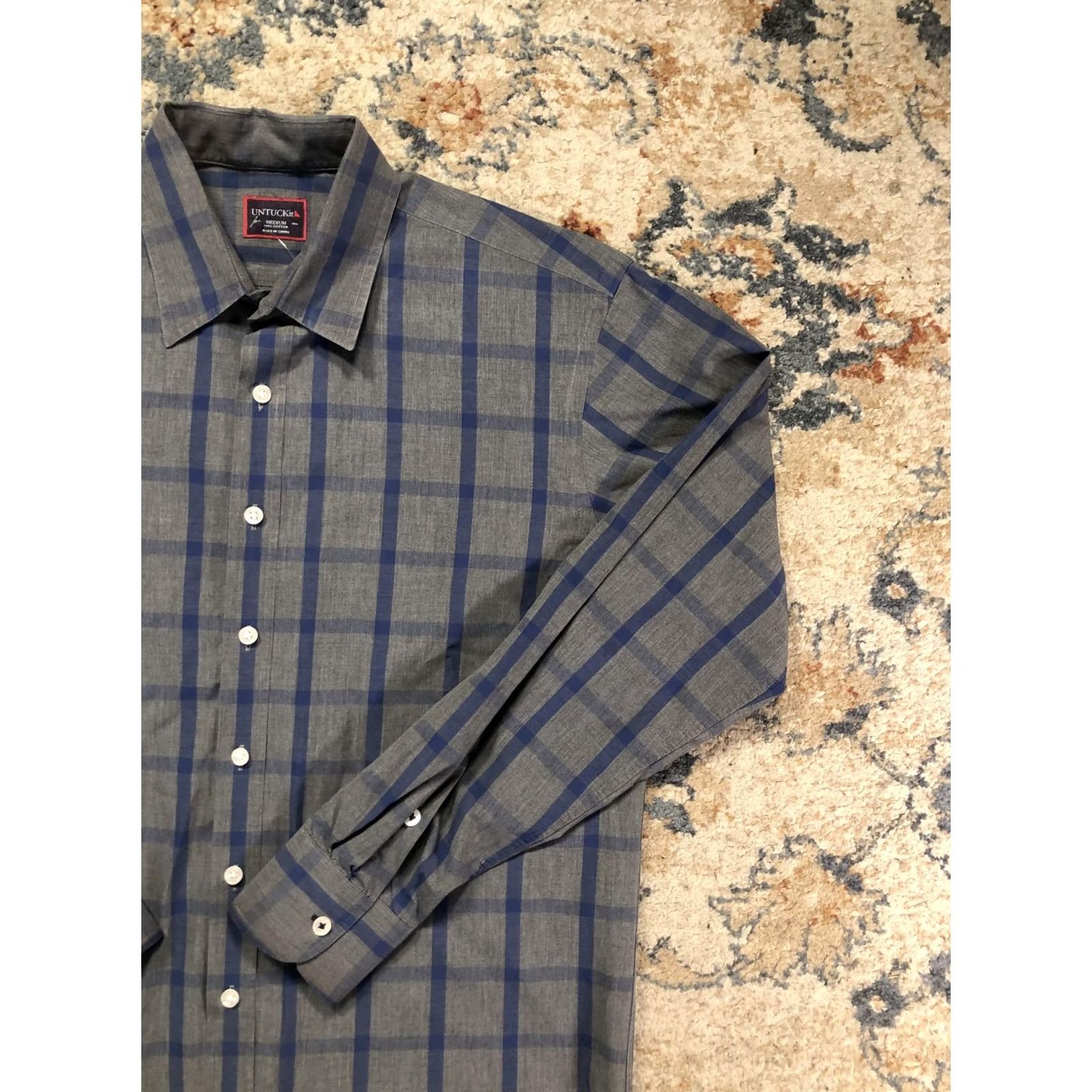 UNTUCKit UNTUCKit Shirt Mens M Blue Gray Plaid Cotton Long Sleeve Button Up Casual Size US M / EU 48-50 / 2 - 4 Thumbnail