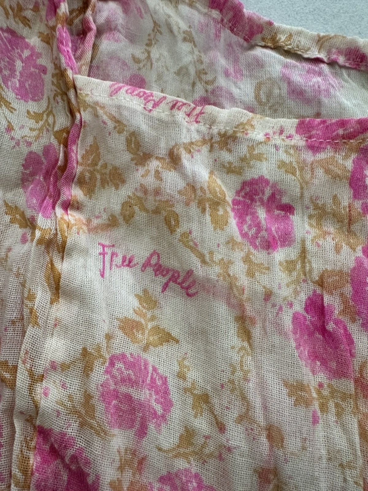 Free People Free People Pink and Cream Floral Cotton Tote Shoulder Bag Size ONE SIZE - 2 Thumbnail