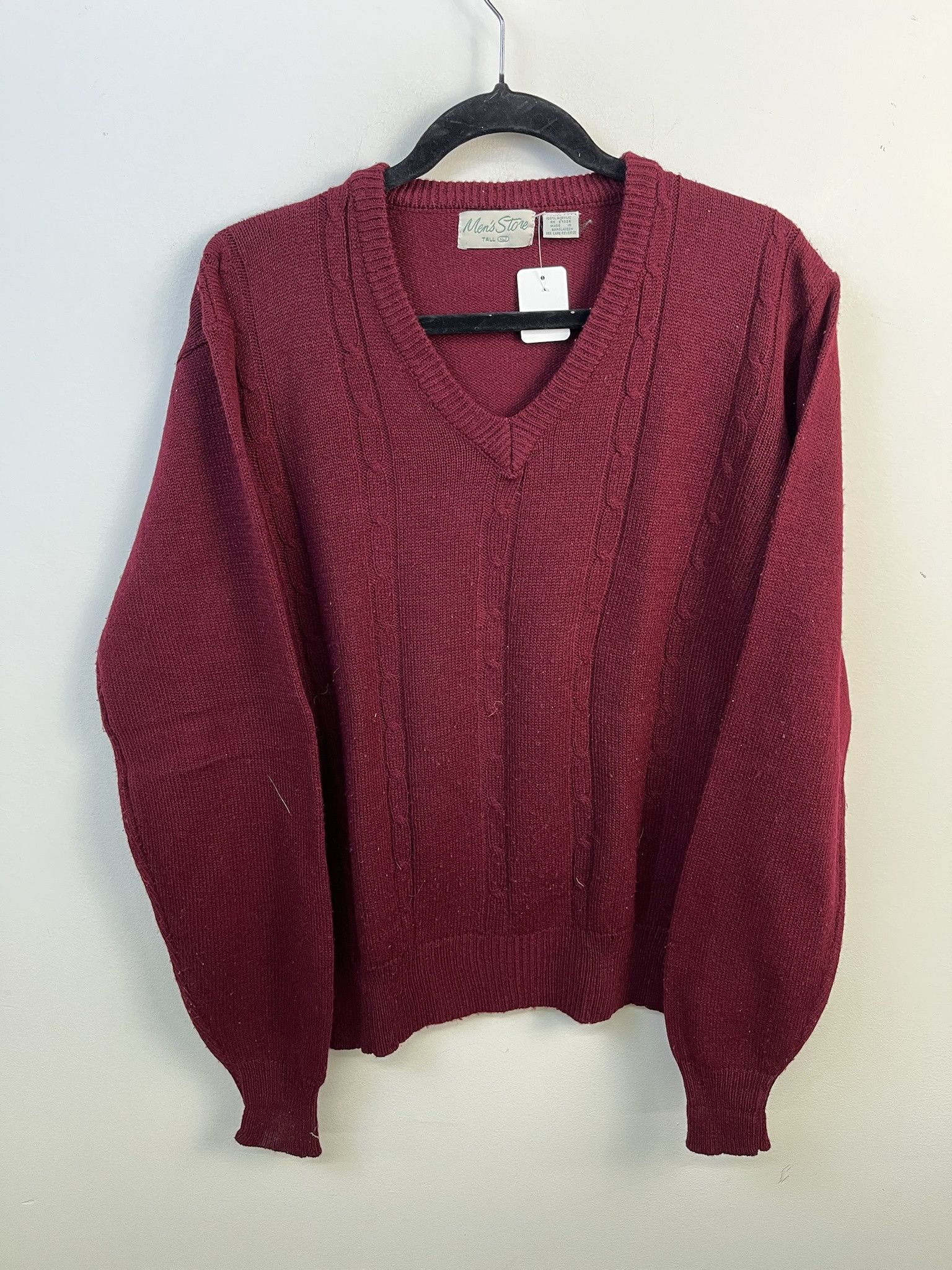 Vintage Vintage Knit Sweater 1990s Thick Knit Men's Store Maroon Cableknit Sweater Size XL Tall Size US XL / EU 56 / 4 - 1 Thumbnail
