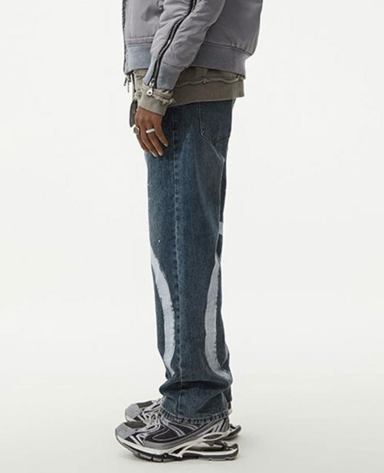 Jean Blue Painted Denim Jeans, Loose Fit Jeans Size US 30 / EU 46 - 4 Thumbnail