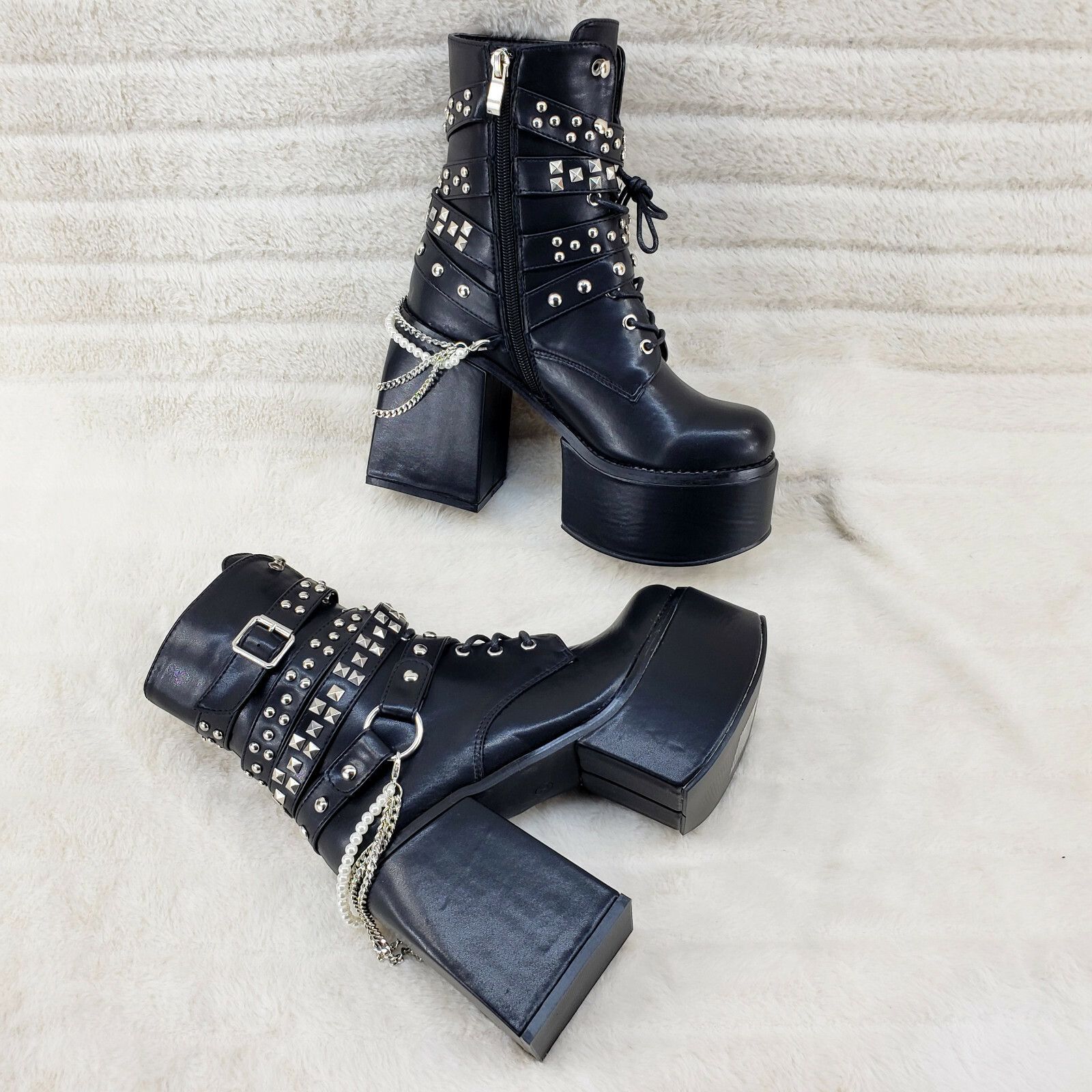 Ocho Black Ice Multipile Strap Platform Chunky Block Heel An