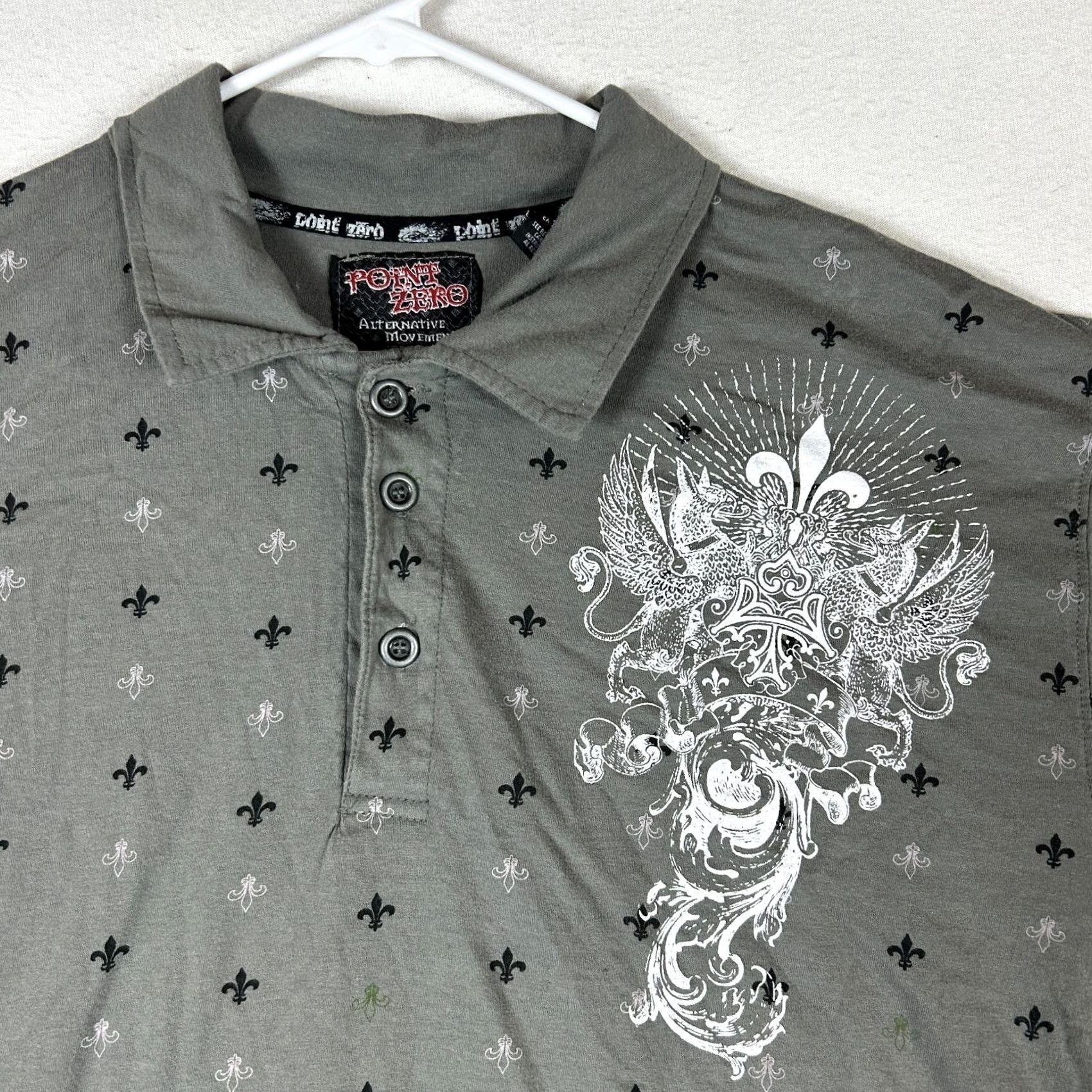 Point Zero Point Zero Polo Shirt Men's XL Gray Fleur De Lis Graphic Shirt Size US XL / EU 56 / 4 - 2 Thumbnail