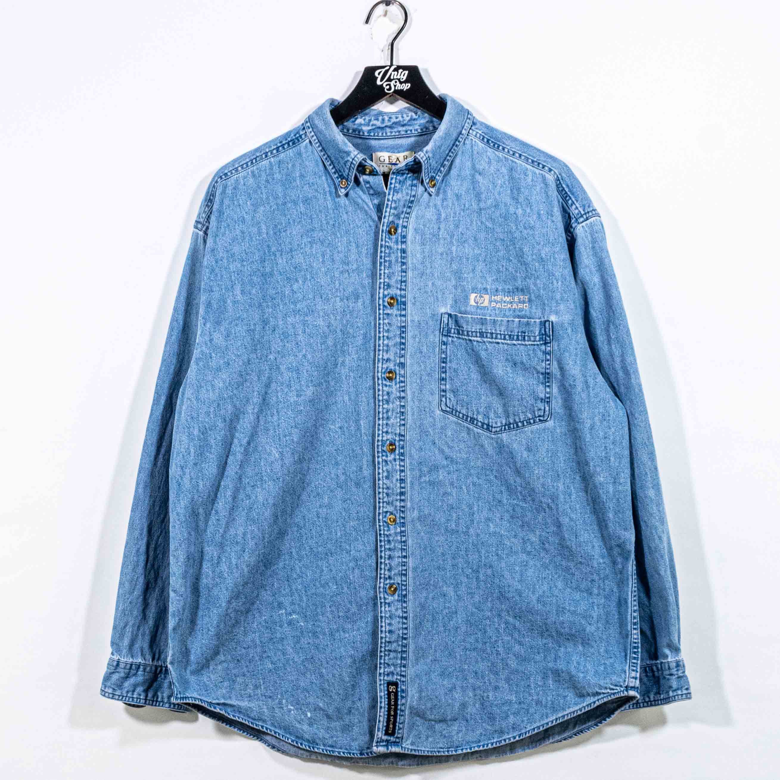 Vintage Vtg 90s Hewlett Packard HP Computers Denim Button Down Shirt Size US L / EU 52-54 / 3 - 1 Thumbnail