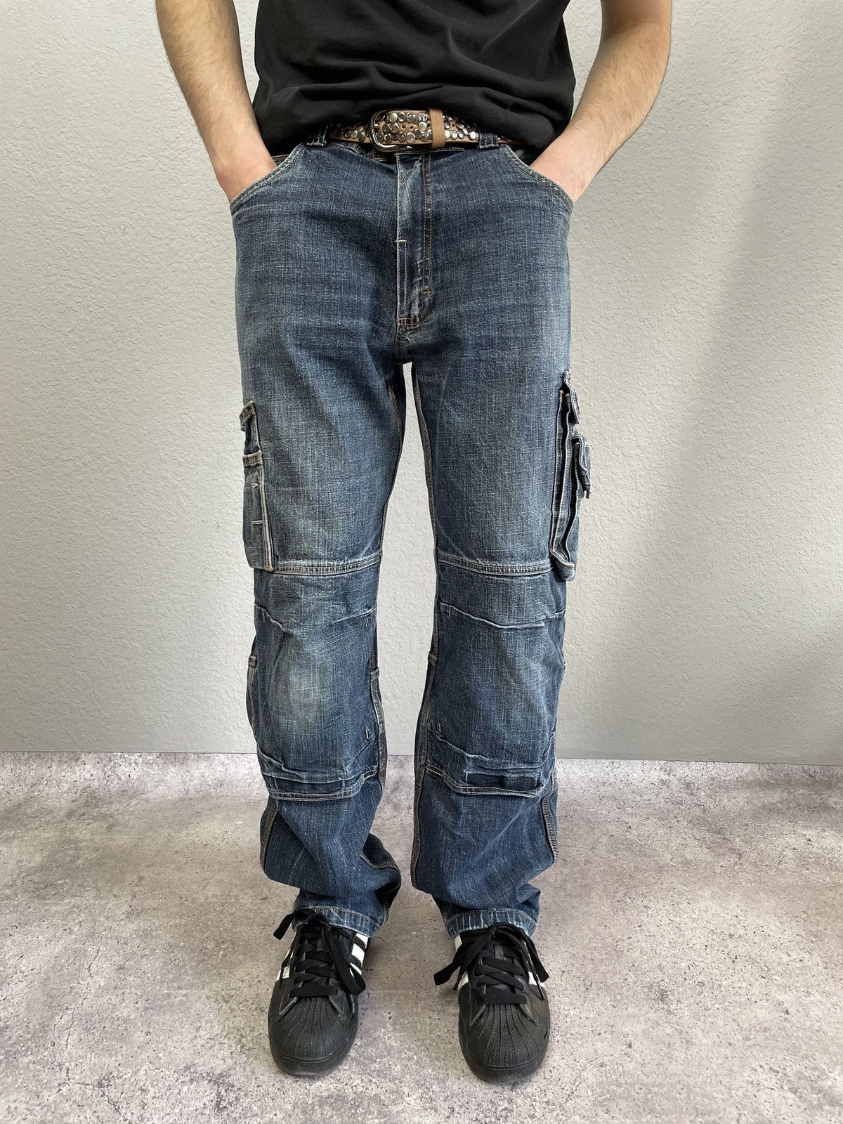 Diesel Vintage 00s Distressed Avant Garde Diesel Cargo Jeans Pants Size US 33 - 1 Thumbnail
