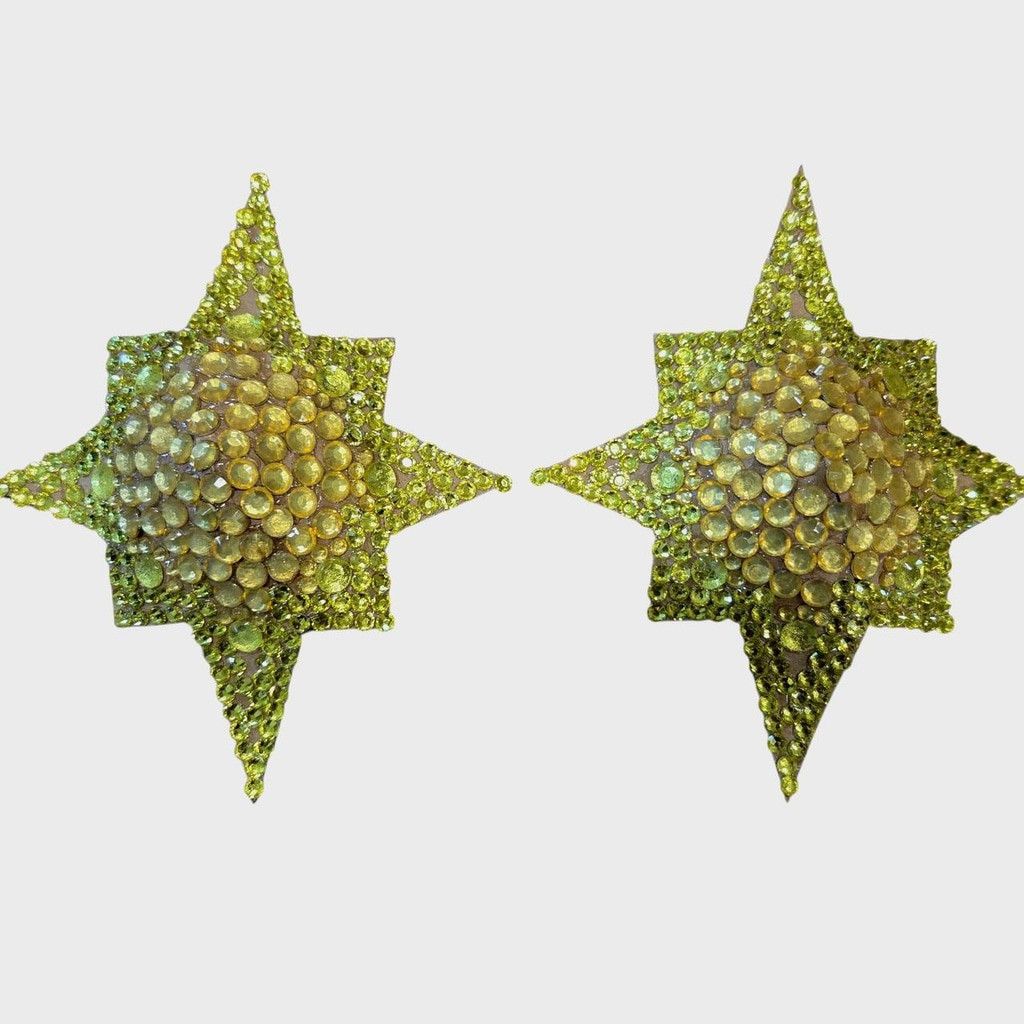 Handmade Yellow Starburst Acrylic Rhinestone Pasties in a Size 2 3/4" Size ONE SIZE - 1 Thumbnail