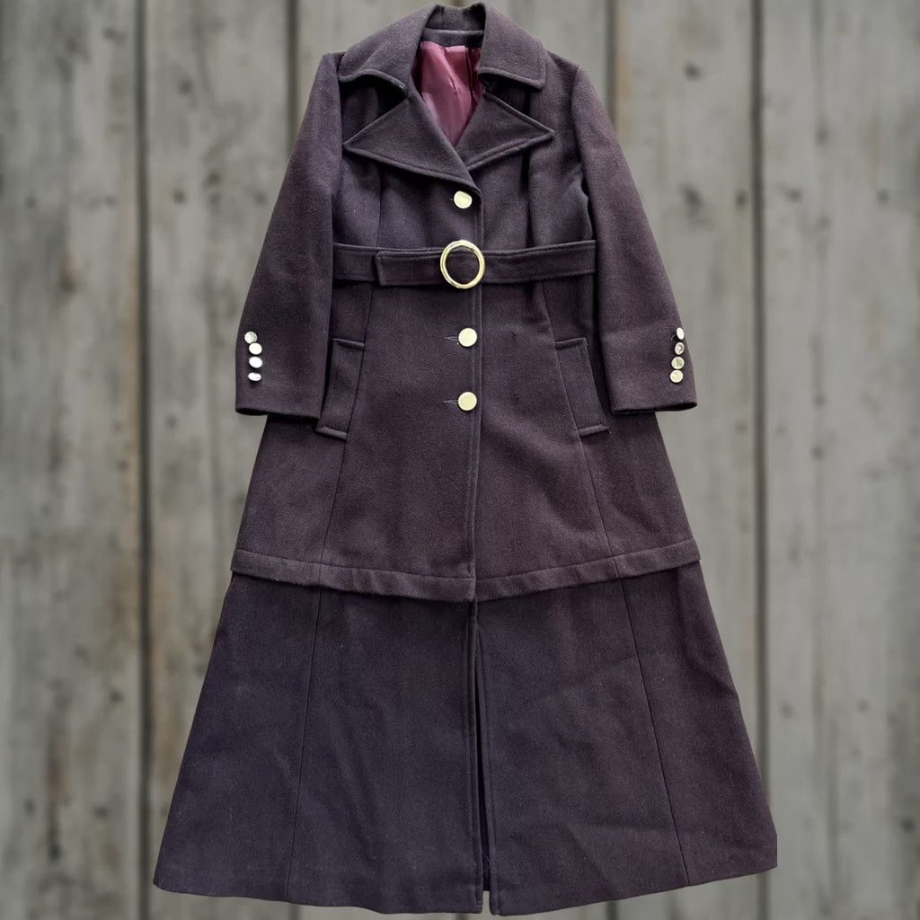 Vintage VTG 1970s Womens Trench Coat Long Wool Maroon Adjustable Length Large Regular Size L Womens Coat Vintage Size L / US 10 / IT 46 - 1 Thumbnail