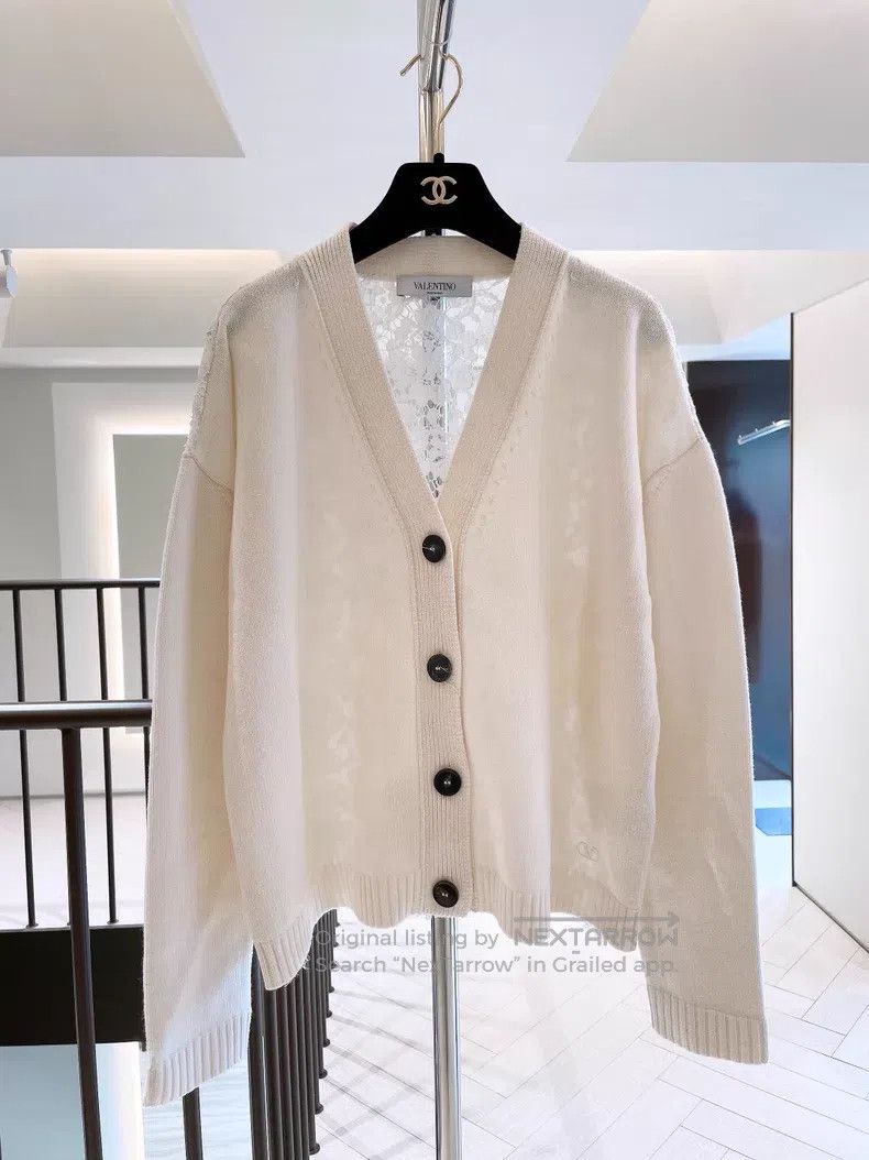 Valentino Valentino White lace patchwork cardigan sweater Size L / US 10 / IT 46 - 1 Thumbnail