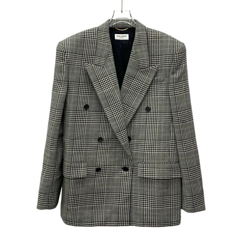 Saint Laurent Paris Saint Laurent Paris size 38 Grey Plaid Wool Lapel Double-b Size S / US 4 / IT 40 - 1 Thumbnail