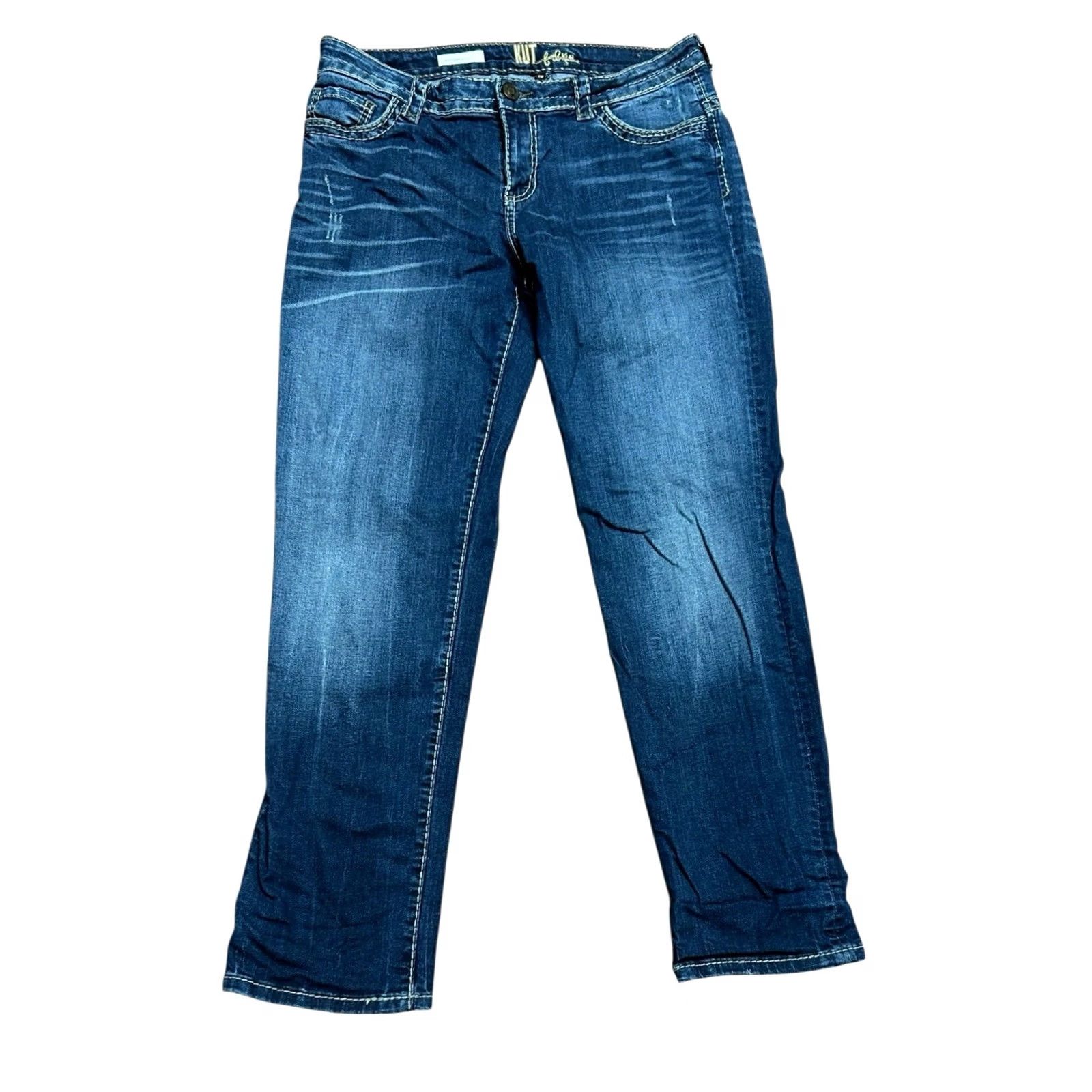 Vintage KUT from the Kloth Women Jeans 10 Catherine Boyfriend Straight Blue Distressed Denim Size 32" / US 10 / IT 46 - 2 Thumbnail