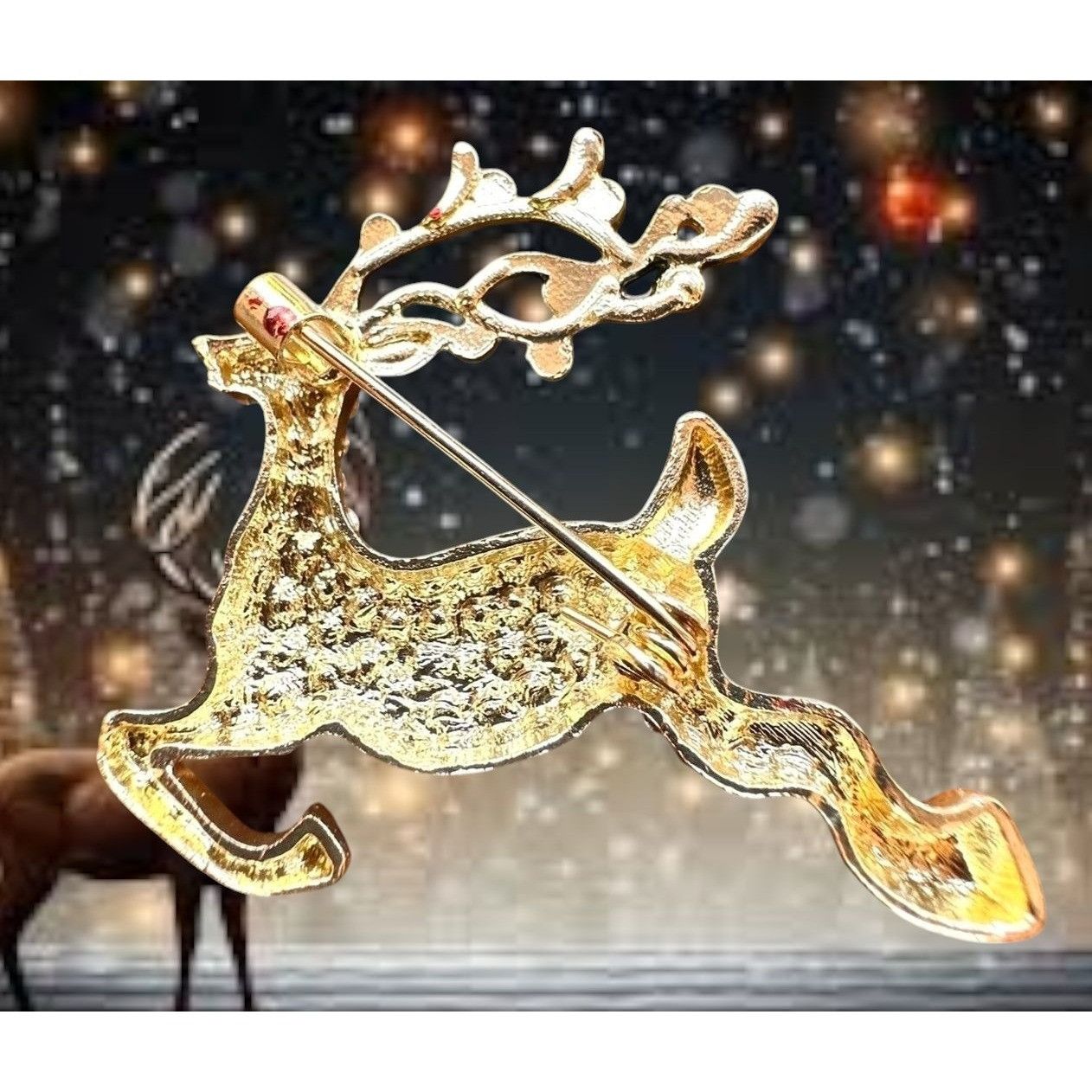 Handmade Reindeer Brooch Pin Rudolph Christmas Eve New Crystal Accent Size ONE SIZE - 12 Thumbnail