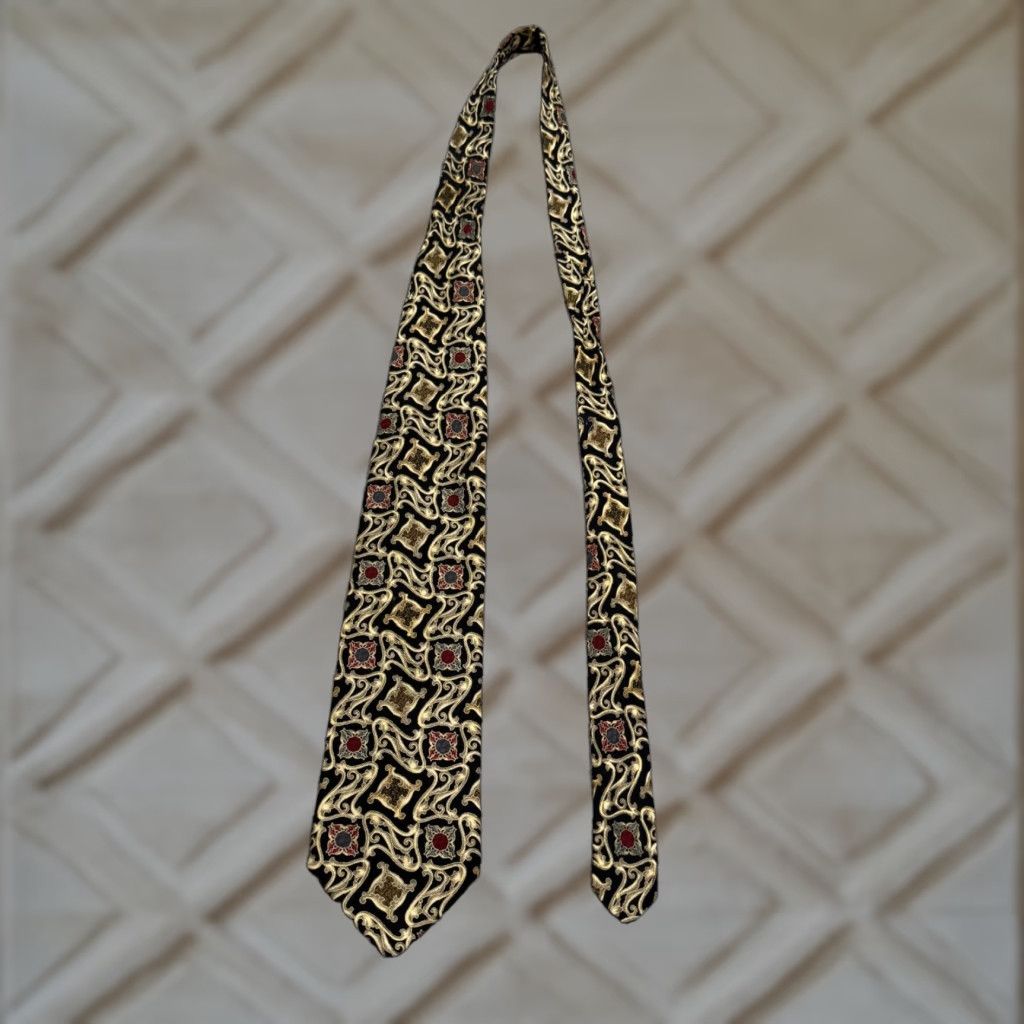 Vintage VINTAGE Enrico Coveri Tie Geometric Silk Mens Classic 57-60 length Black Gold Italy Mens Accessories Size ONE SIZE - 1 Thumbnail