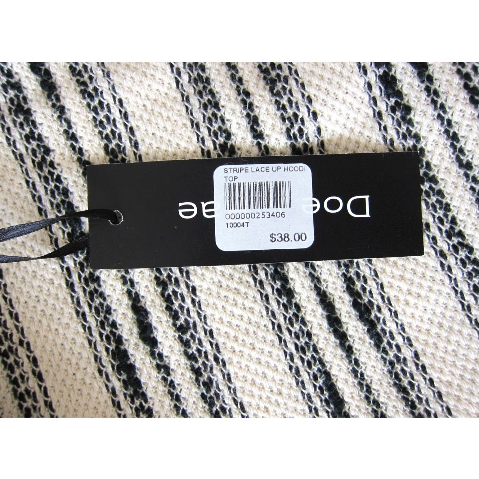 Vintage NWT Doe & Rae Ivory Black Stripe Cotton Knit Lace Up Hooded Sweater Small Size S / US 4 / IT 40 - 5 Thumbnail