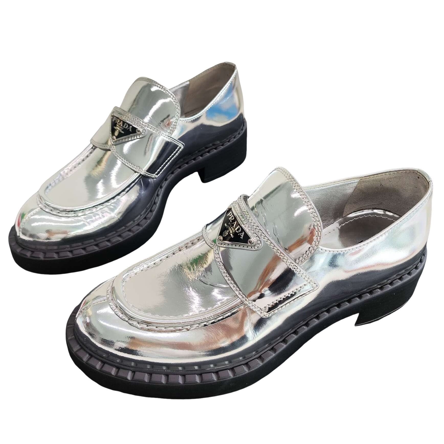 Prada Prada Triangle Logo Metallic Loafers Size 37.5 Size US 7.5 / IT 37.5 - 1 Thumbnail