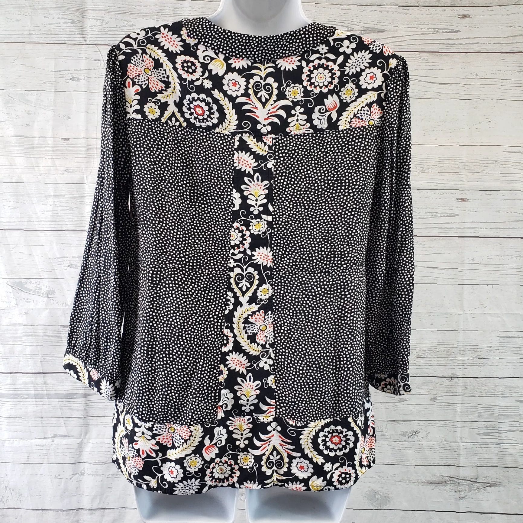 Boden Boden Womens Mollie Top Sz 8 Black Red Floral 3/4 Sleeve Viscose Scoop Neck Shirts Womens Size M / US 6-8 / IT 42-44 - 4 Thumbnail