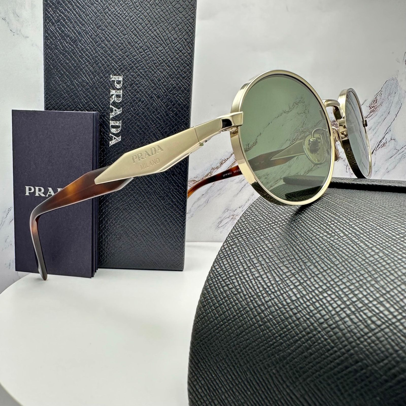 Prada NEW PRADA Sunglasses Gold Metal Oval PR65ZS Green Lens Size ONE SIZE - 3 Thumbnail