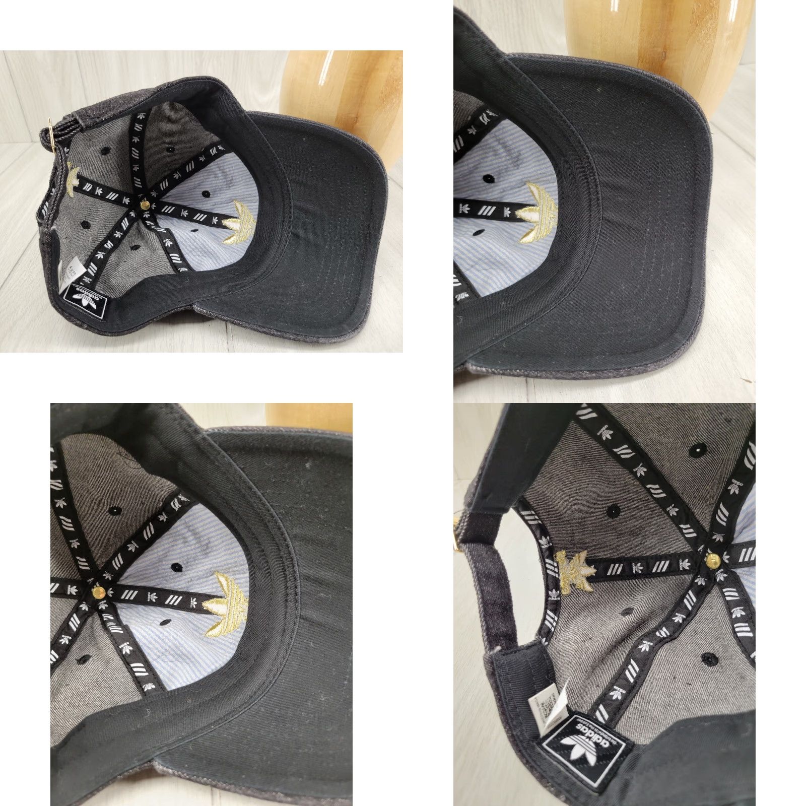 Adidas Adidas Hat Cap Adjustable Strapback Black Denim 3 Stripe Spell Out Gold Logo Trefoil Unisex Adults One Size Cap Size ONE SIZE - 9 Thumbnail