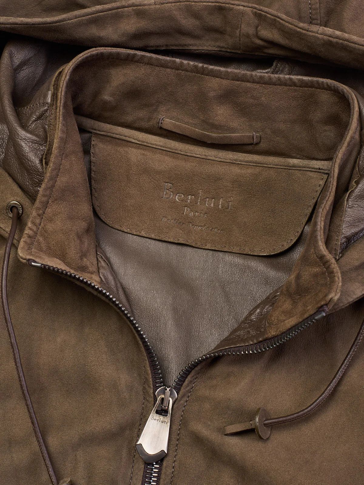 Berluti BERLUTI Packable Khaki Nubuck Lambskin Leather Hooded Jacket Size US M / EU 48-50 / 2 - 2 Thumbnail