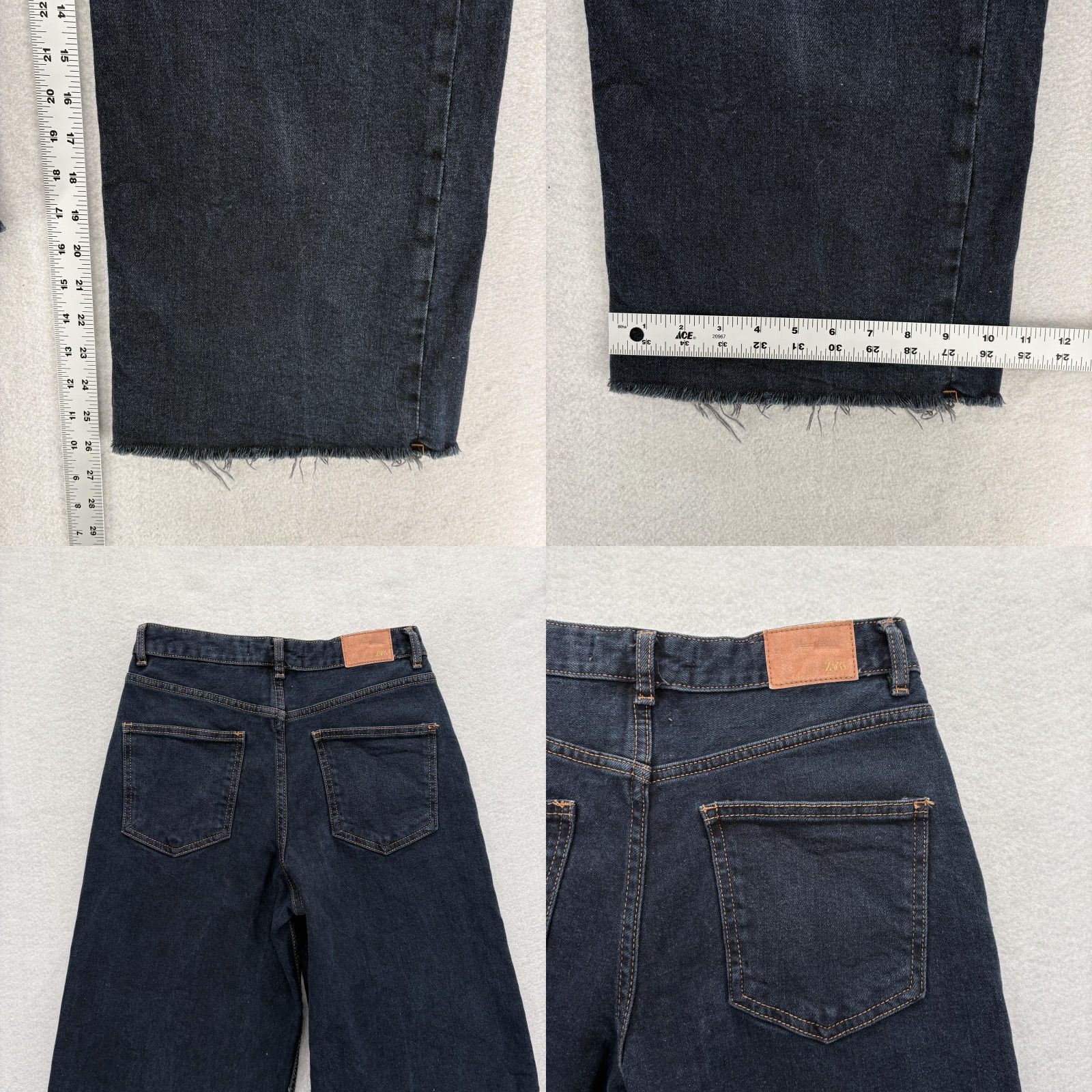 Zara Zara Jeans Womens 4 Blue High Rise Wide Leg Cropped Raw Hem Denim Distressed Pockets Boho Streetwear Girls/Womens Size 27" / US 4 / IT 40 - 8 Thumbnail