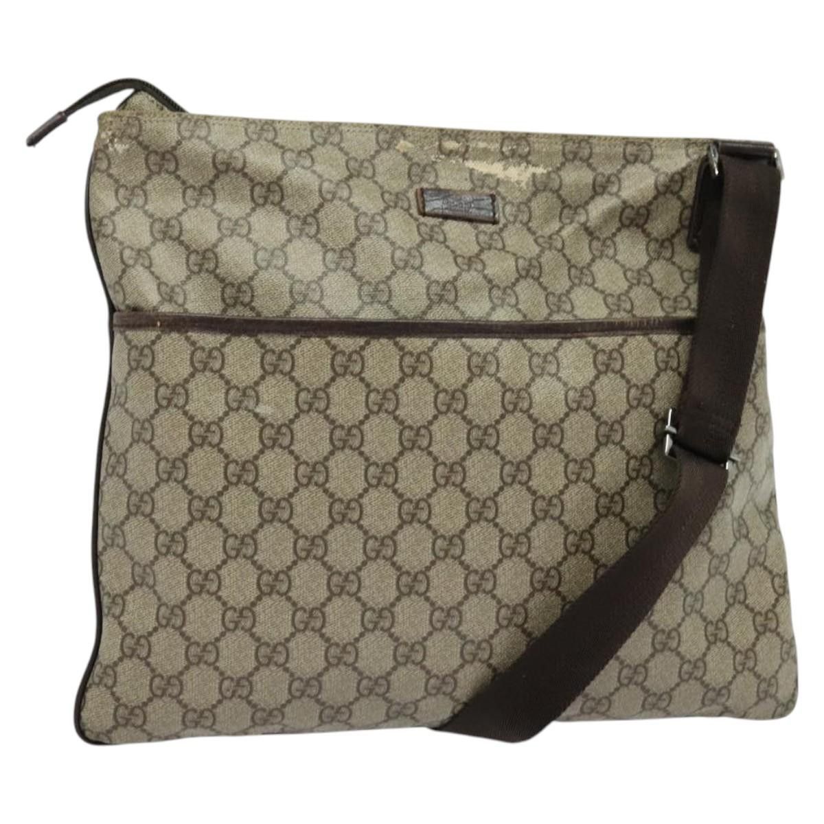 GUCCI GG Supreme Shoulder Bag Pvc Beige Silver