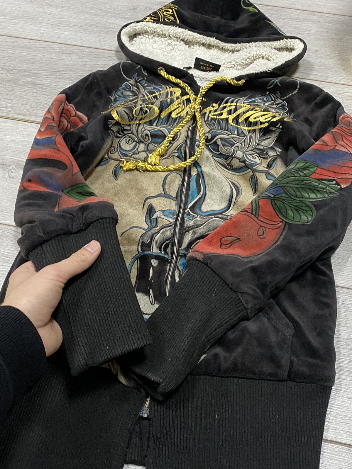 Ed Hardy Christian Audigier 🌹 velour all over print hoodie zip fleece Size M / US 6-8 / IT 42-44 - 5 Thumbnail