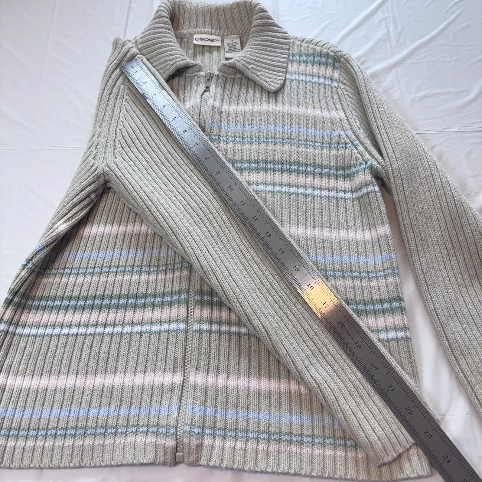 Cherokee Cherokee Women's Green Ripped Striped Sweater Cardigan. Size M / US 6-8 / IT 42-44 - 7 Thumbnail