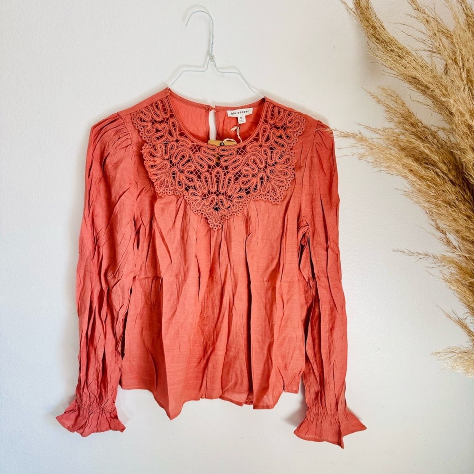 Nordstrom NEW PEPPER Dusty Rose Pink Crochet Lace $88 Blouse Shirt Top Size S / US 4 / IT 40 - 2 Thumbnail
