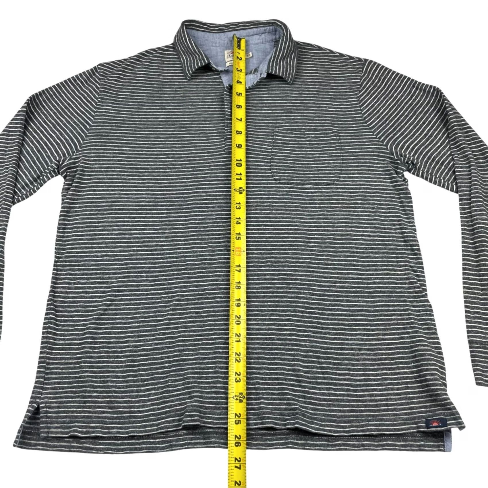 Faherty Faherty Polo Shirt Gray/White Stripe L/S 100% Organic Cotton Medium Men Shirt Size US M / EU 48-50 / 2 - 6 Thumbnail