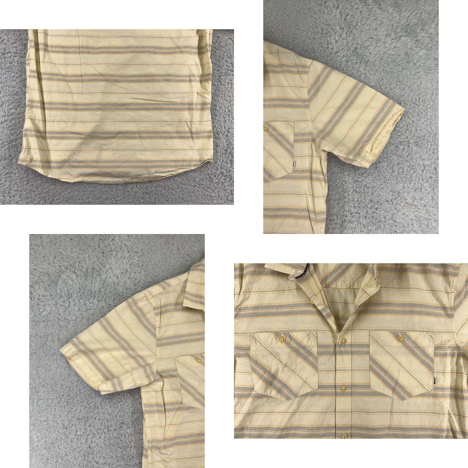 REEF Reef Shirt Mens Large Yellow Gray Striped Button Up 100% Cotton Beach Surf Size US L / EU 52-54 / 3 - 8 Thumbnail