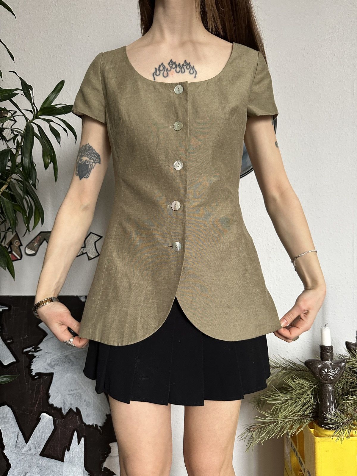 Japanese Brand × Vintage Silhouette Skinny Linen Button Up Vintage Blouse 00s Sade Size XS / US 0-2 / IT 36-38 - 6 Thumbnail