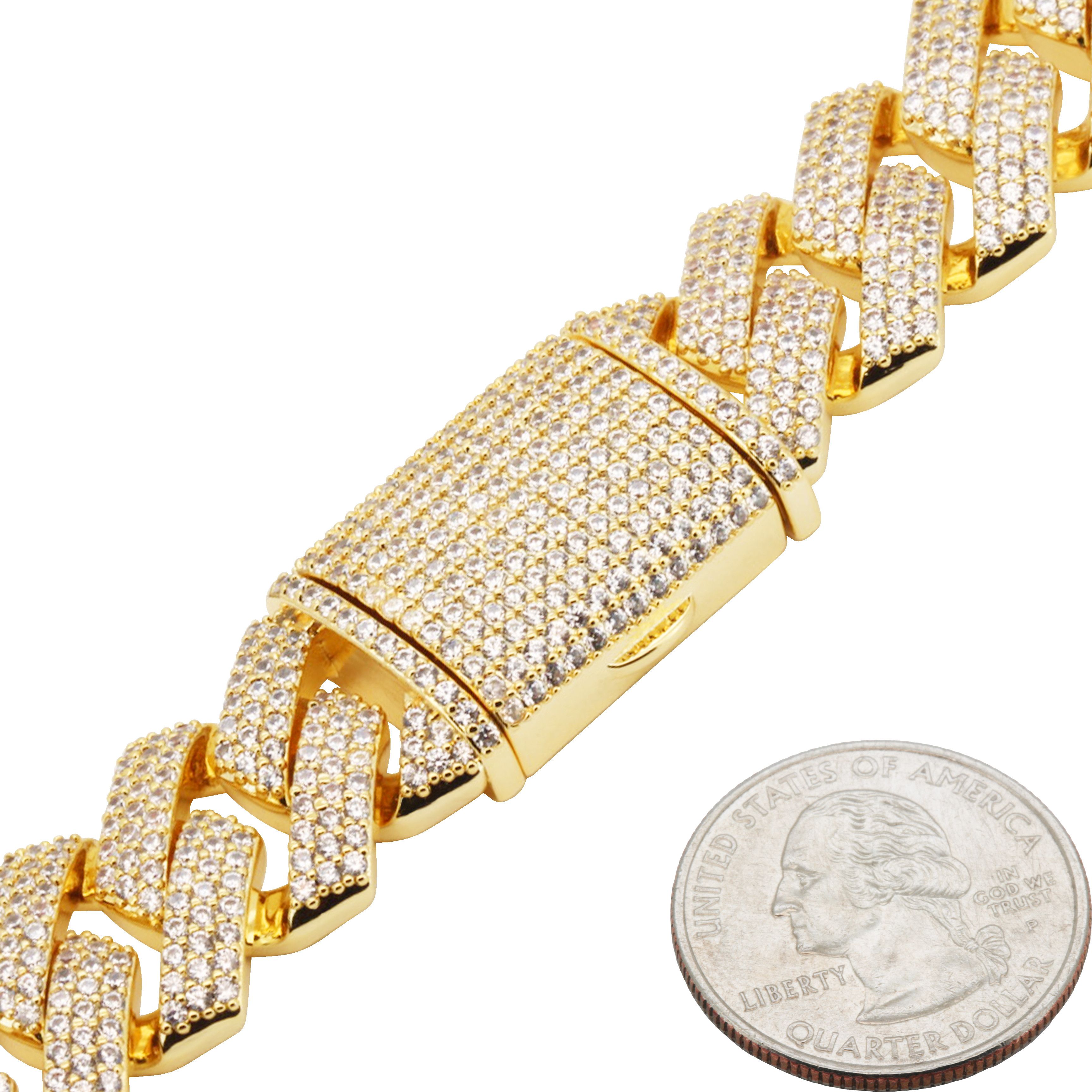Other 14k Yellow Gold Plated AAA CZ 18mm Cuban Chain Necklace 24” Size ONE SIZE - 3 Thumbnail