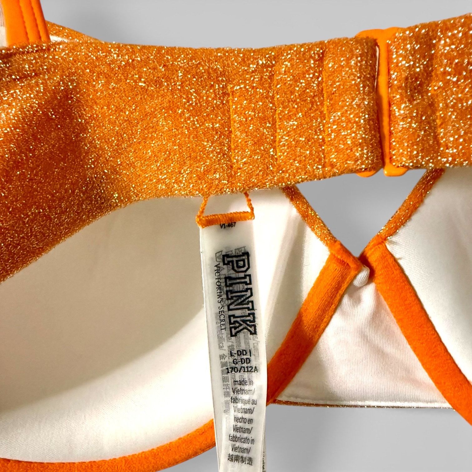 Pink Victoria’s Secret Orange Sparkle Push-Up Bikini Top L-DD Size ONE SIZE - 6 Thumbnail