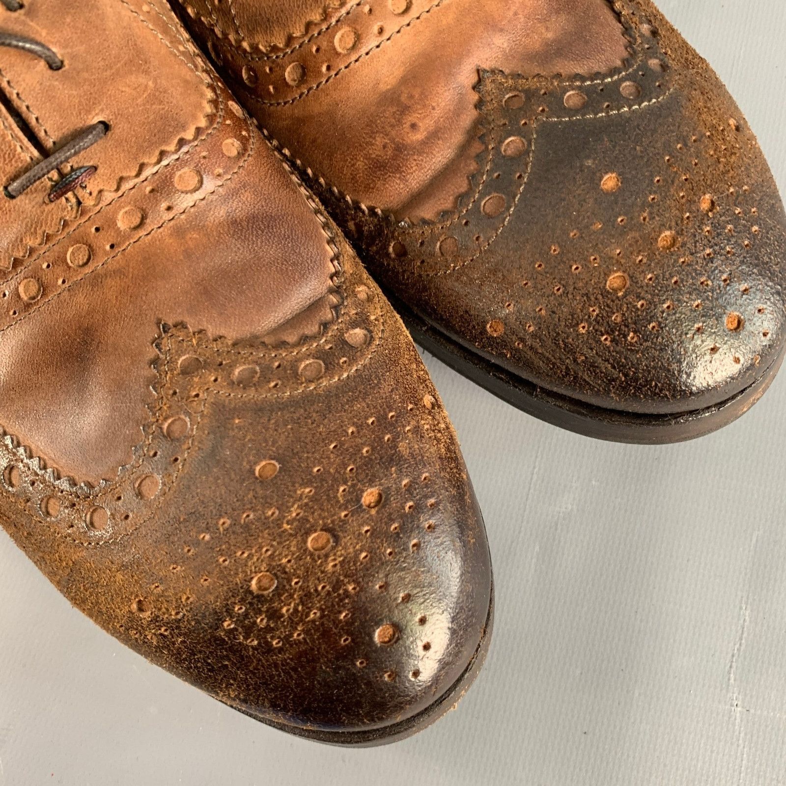 Paul Smith 9 Brown Distressed Leather Wingtip Oxford Lace-Up Shoes Size US 9 / EU 42 - 9 Thumbnail