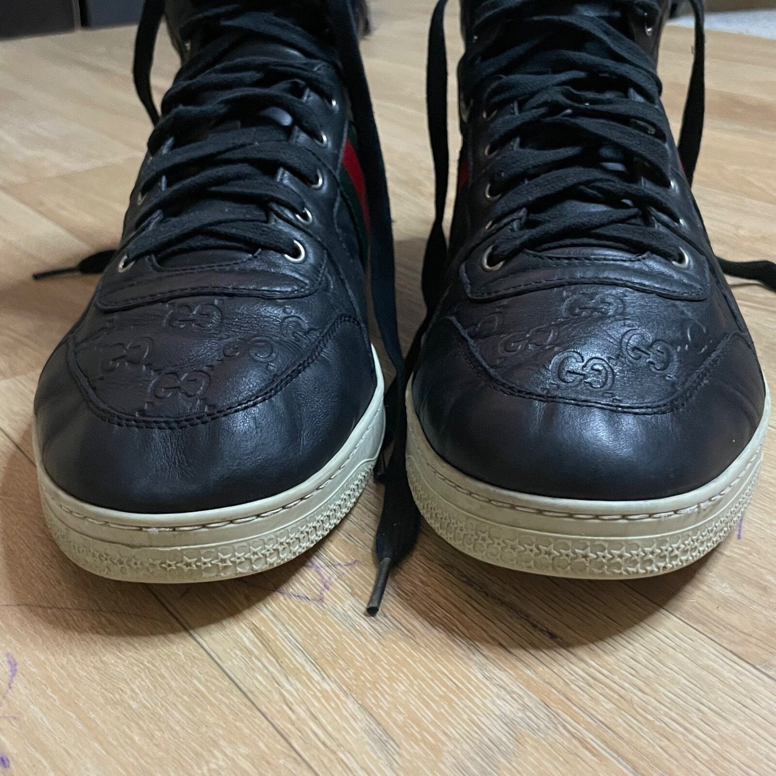 Gucci GUCCI Sneakers GG Web Dapper Black Leather High Top Monogram Size US 12 / EU 45 - 9 Thumbnail