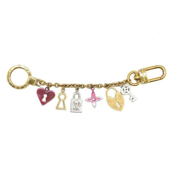 Louis Vuitton Porto Cles Leopard M66263 Heart Key Ring Bag Charm Pink Gold  LV