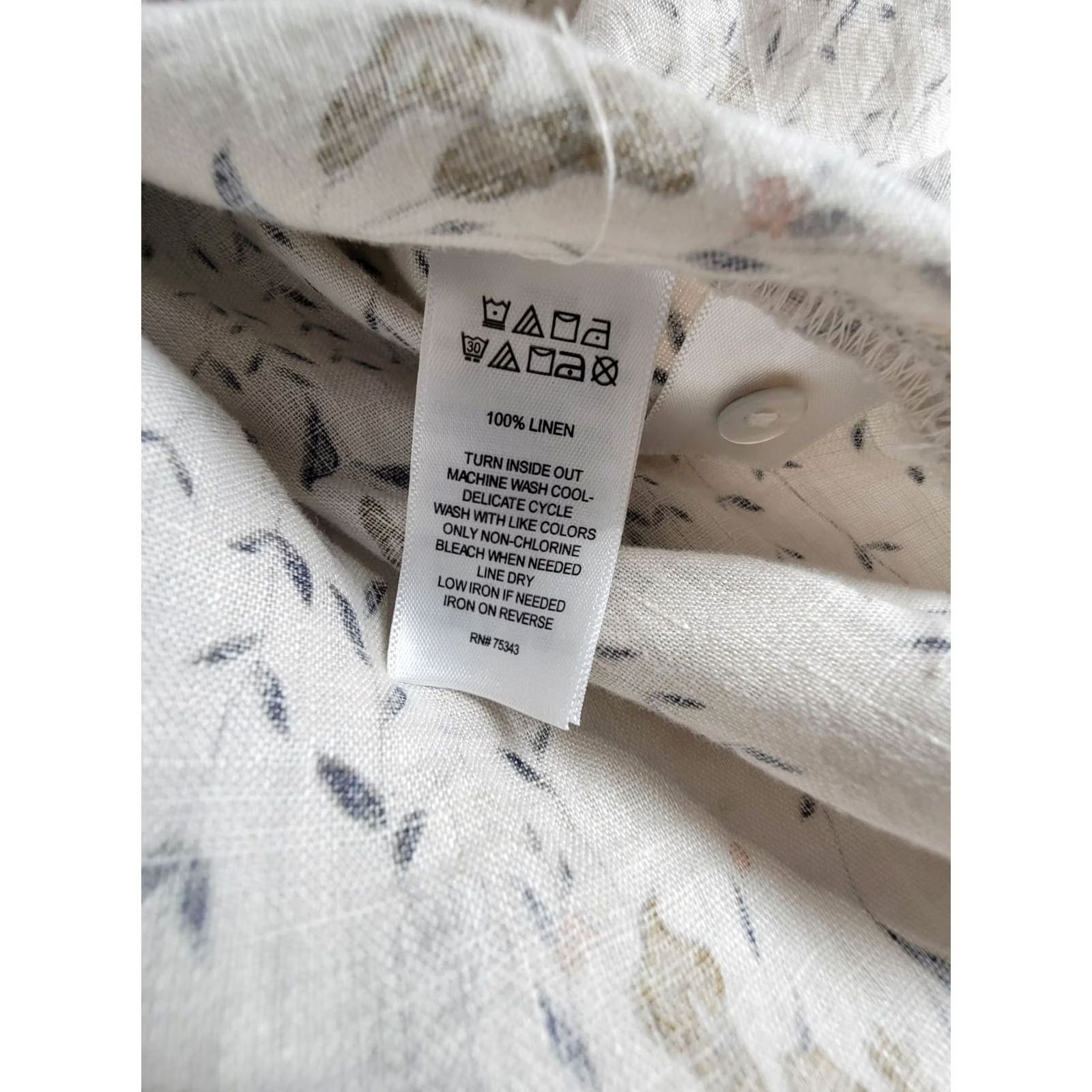 Rachel Zoe Rachel Zoe Womens Blouse 100% Linen Floral Print 3/4 Sleeves Button Down Top 2X Beige Lily Beach Bohemian Relaxed Mens Womens Boys Girls Size XXL / US 16-18 / IT 52-54 - 4 Thumbnail