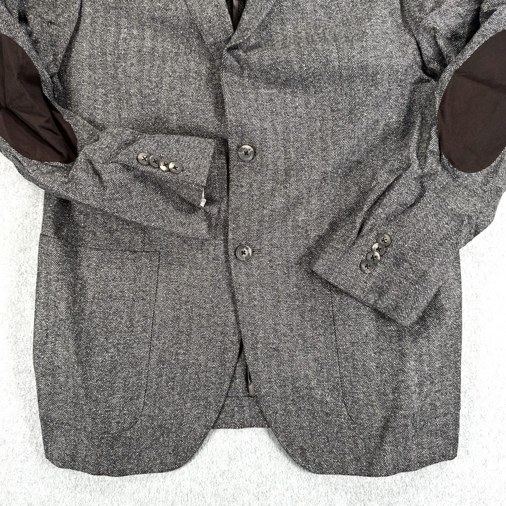 Vintage Maus & Hoffman Sport Coat Mens 42 Long Gray Herringbone Wool Elbow Patch Blazer Coat Cloak Size 42R - 4 Thumbnail