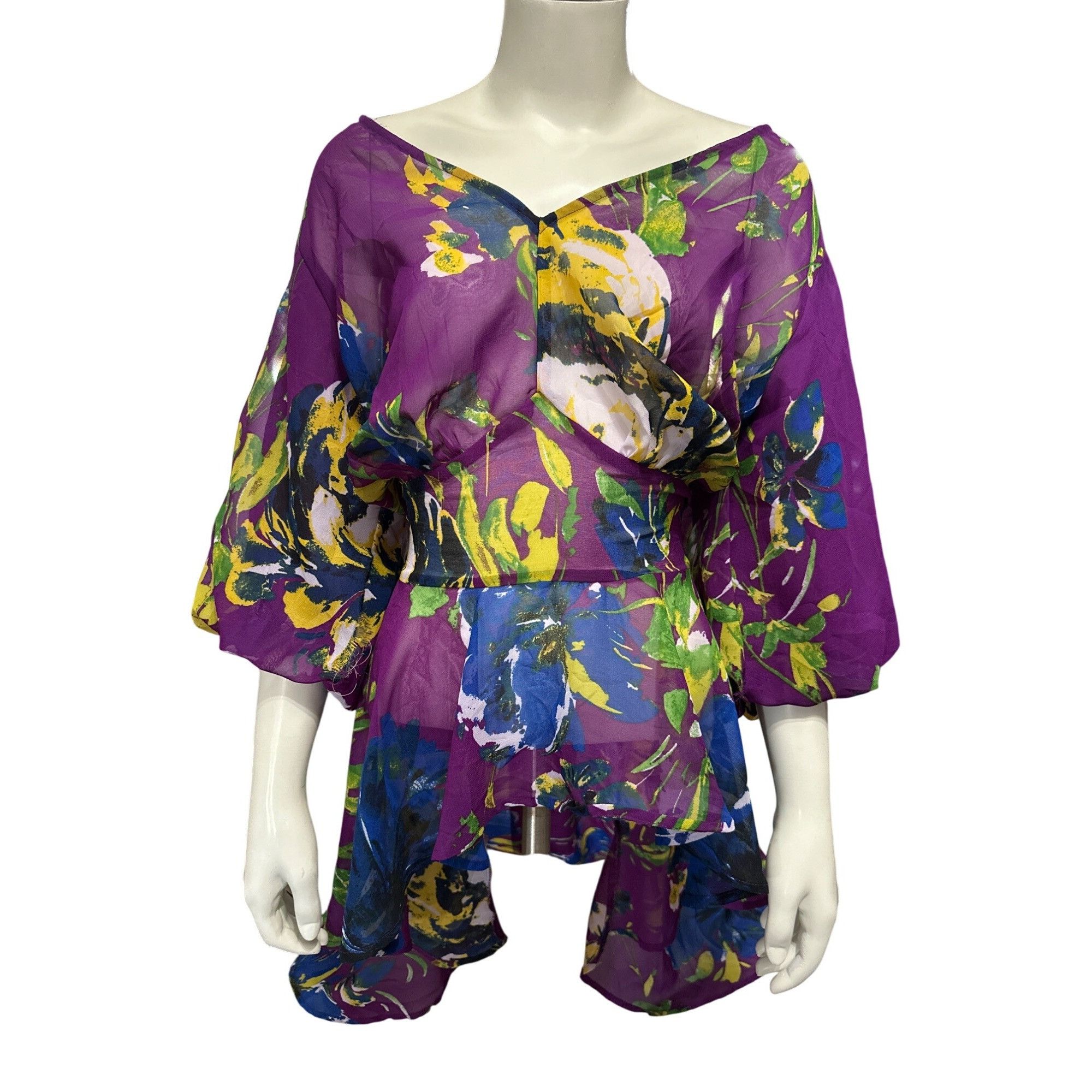 Other Ashley Stewart Size 14 Purple Sheer Floral Dress High Low He Size XL / US 12-14 / IT 48-50 - 2 Thumbnail