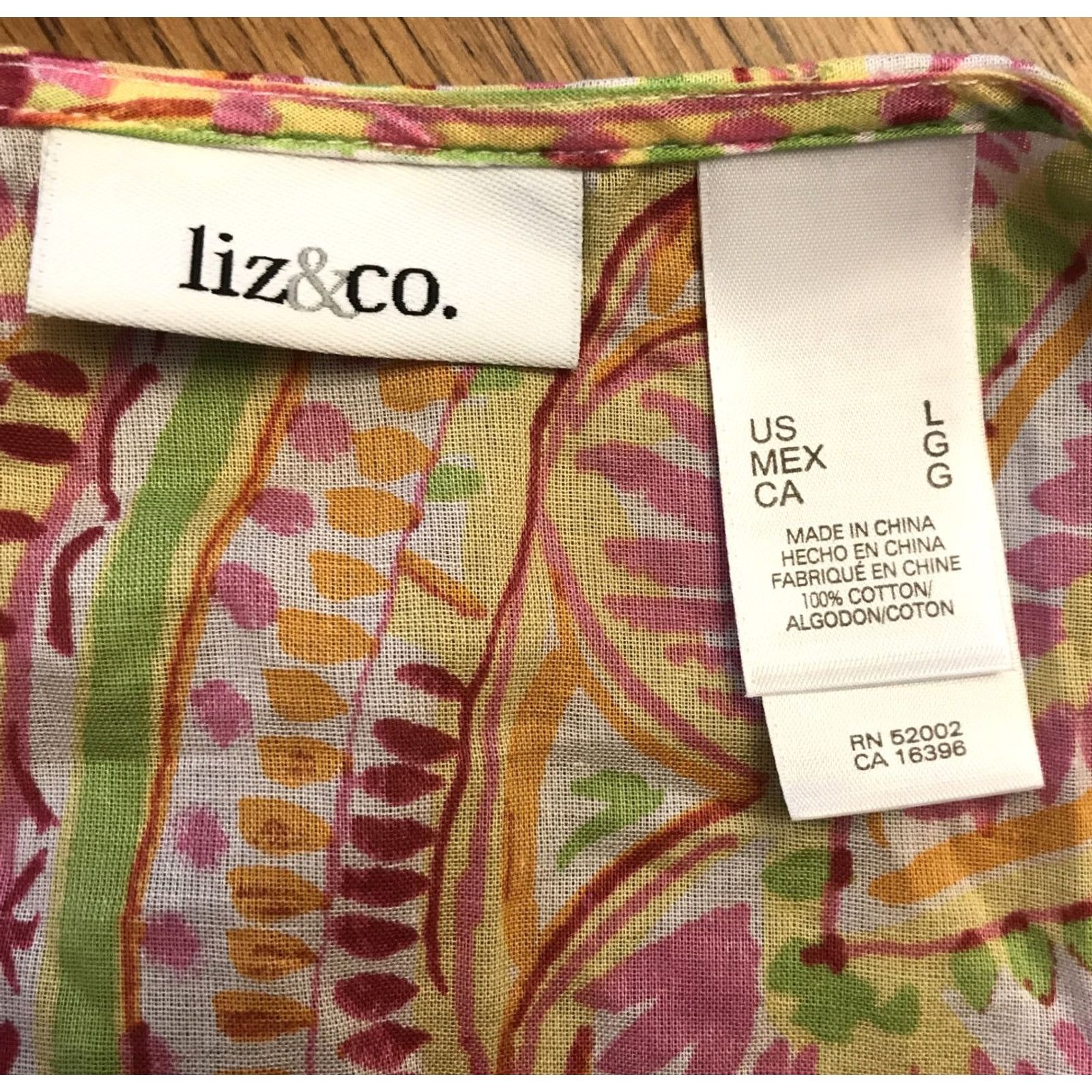CO liz and co Blouse Women Top L Multicolor 3/4 Sleeve Sheer NWT b504 Size L / US 10 / IT 46 - 4 Thumbnail