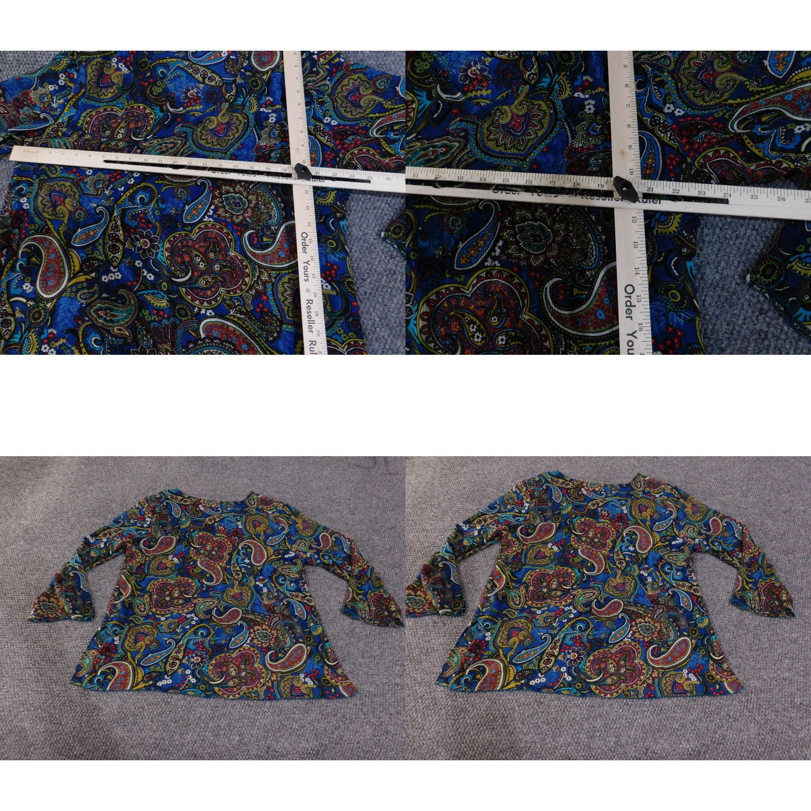 Vintage Chicos Blouse Womens 3 Blue Paisley Print 100% Silk Boho Long Sleeve Top Shirt V-Neck Interior Bell Sleeve Shilks Size XS / US 0-2 / IT 36-38 - 8 Thumbnail