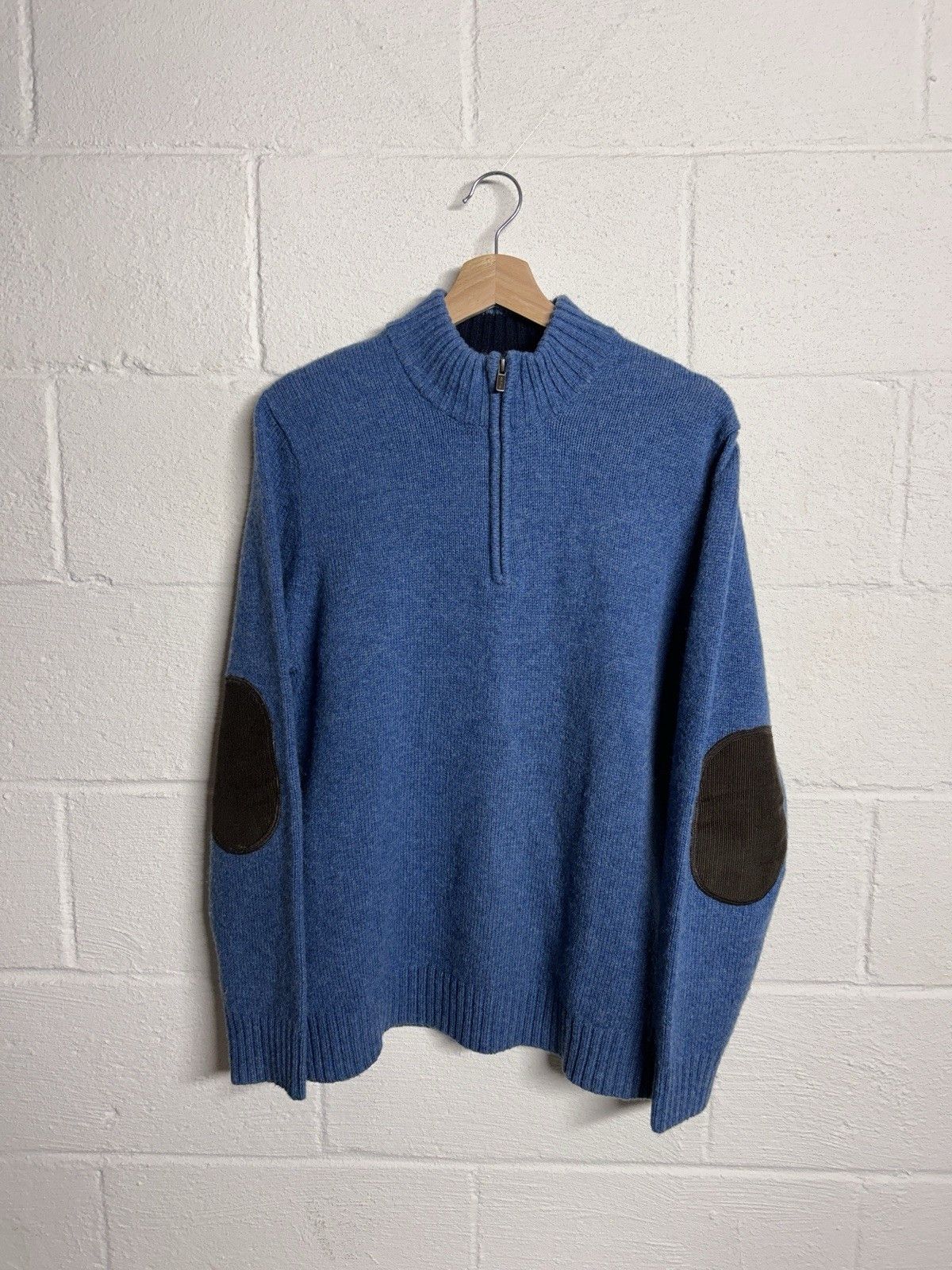 L.L. Bean LL Bean Sweater Mens Medium Wool 1/4 Zip Elbow Patch Size US M / EU 48-50 / 2 - 1 Thumbnail