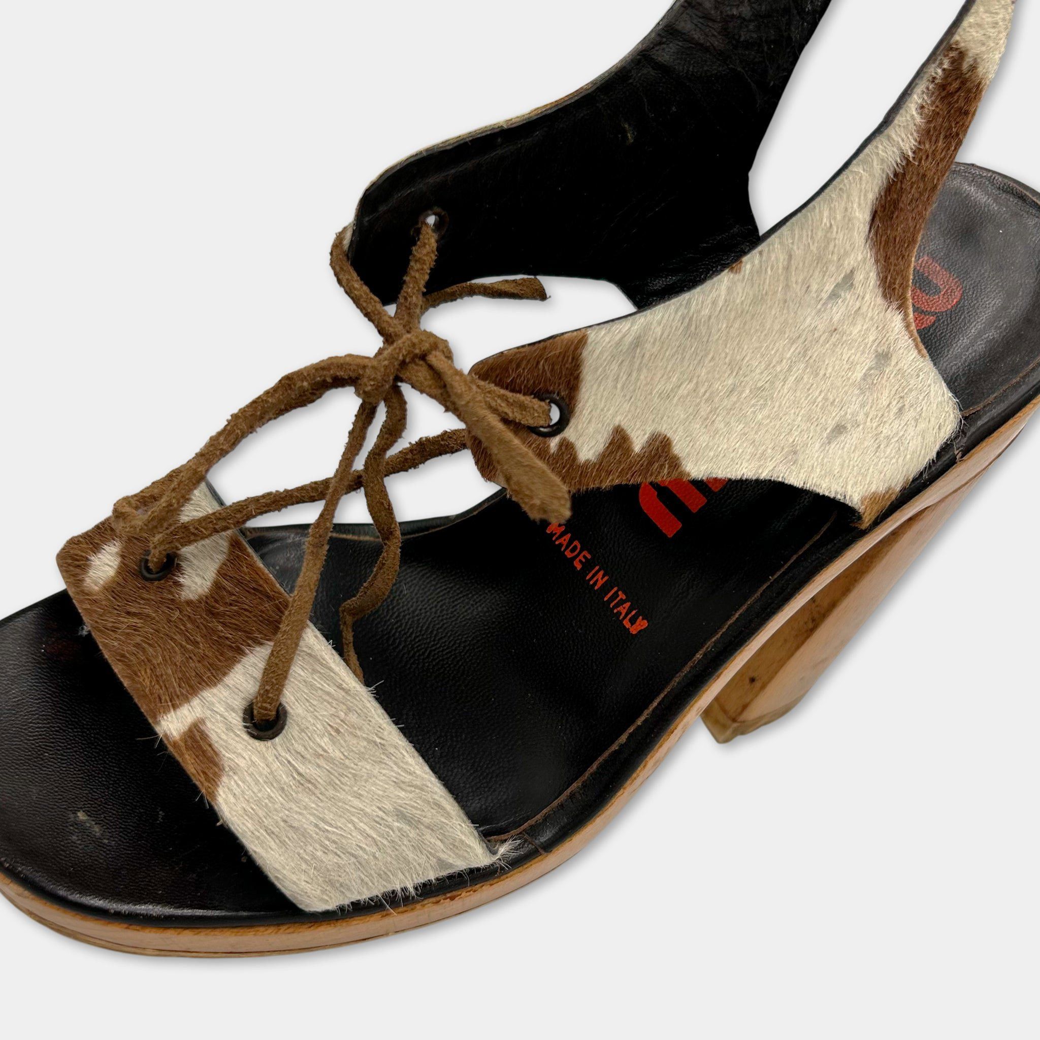 Miu Miu Miu Miu SS98 Cow Pony Fur Block Heel Sandals. Size US 8 / IT 38 - 4 Thumbnail