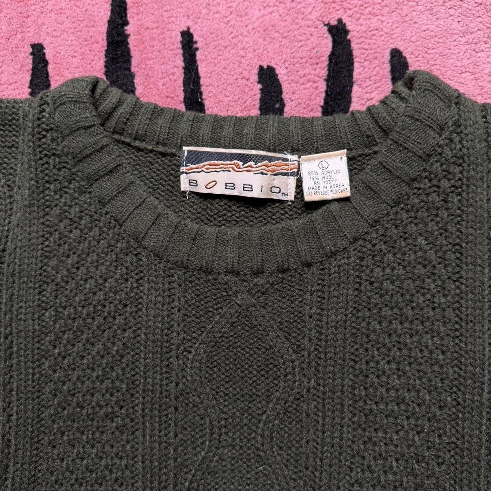 Vintage Vintage 90’s Bobbio Cable Knit Pullover Sweater Large Green Size US L / EU 52-54 / 3 - 3 Thumbnail