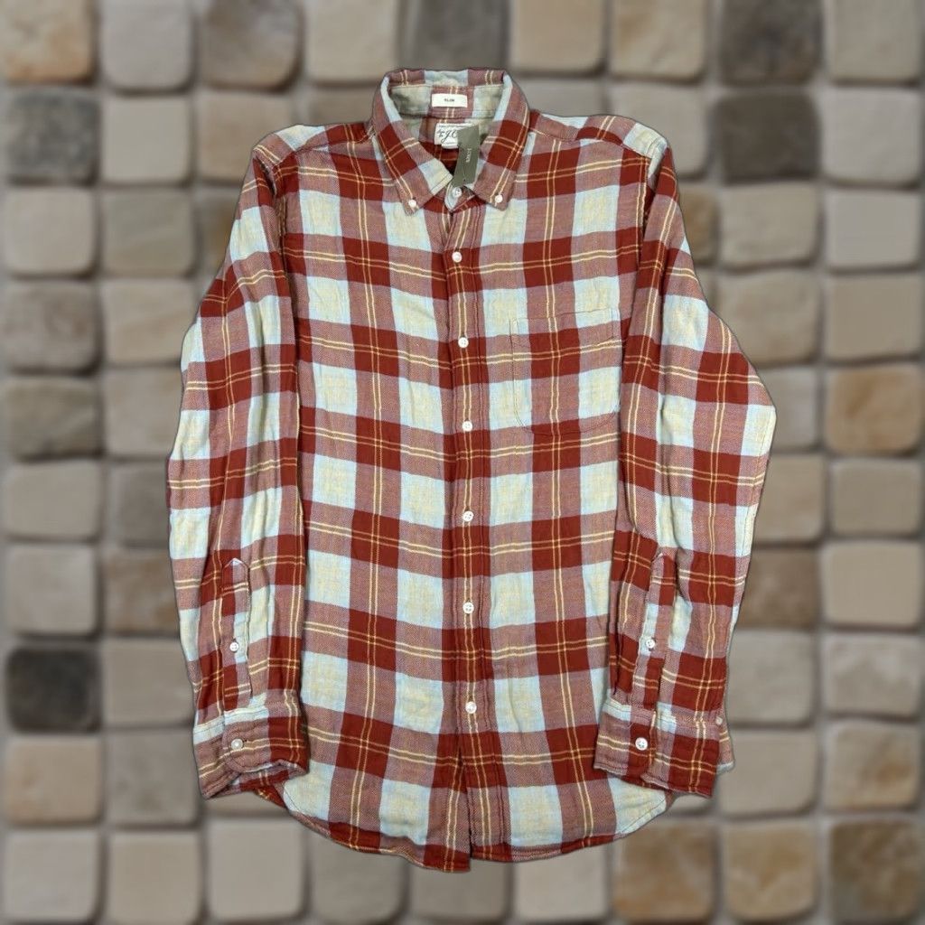J.Crew J.CREW Button-Up Shirt Mens M Brown Beige Gray Cotton Plaid Knit Long Sleeve Casual Fall Winter Spring Size US M / EU 48-50 / 2 - 1 Thumbnail