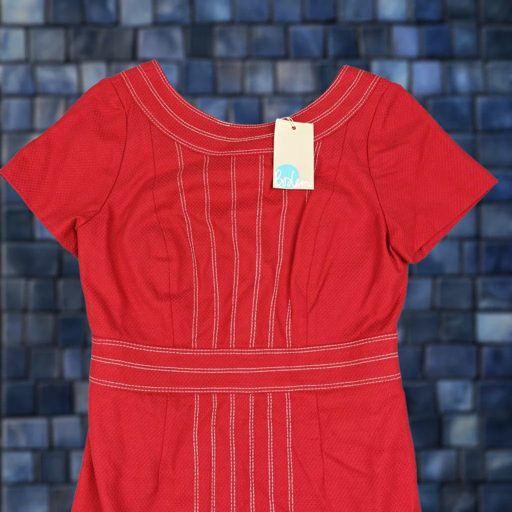 Boden Boden Dress Womens 6 Red Textured Contrast Stitch Sheath Short Sleeve Midi New Size 28" / US 6 / IT 42 - 1 Thumbnail